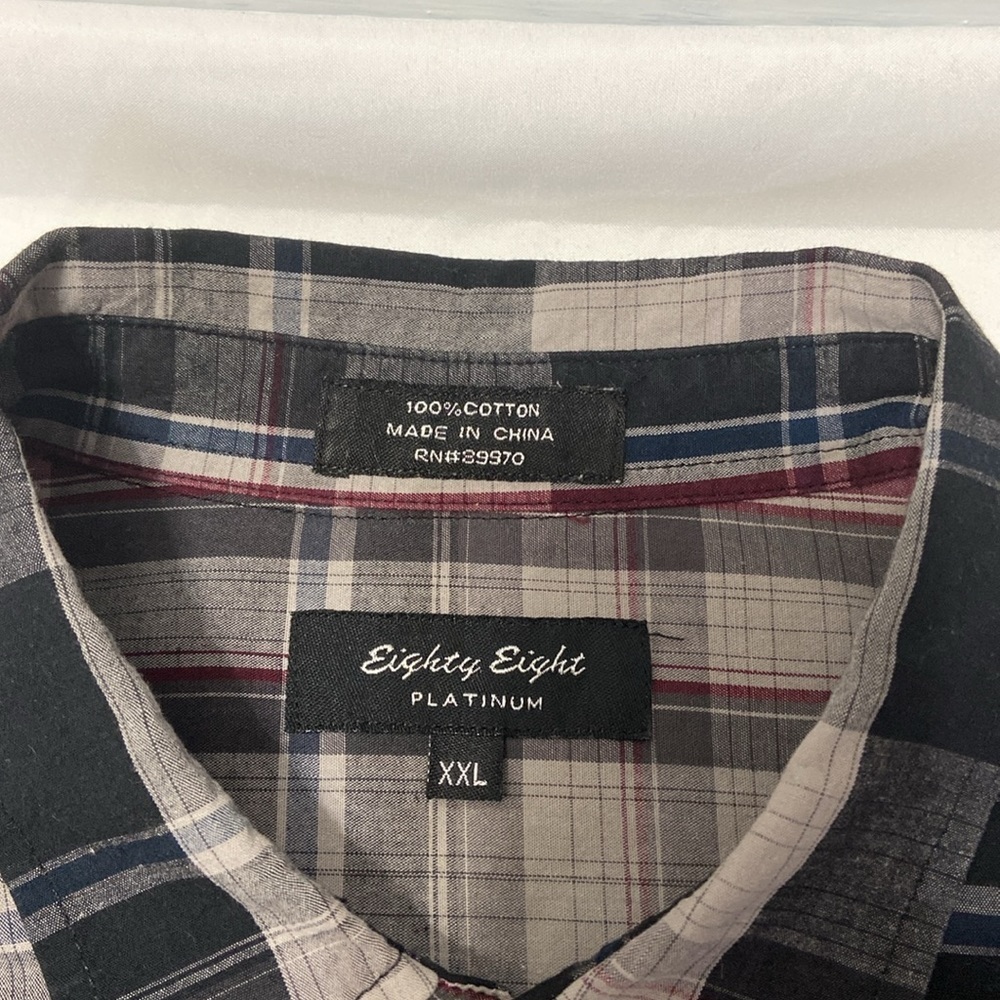 EIGHTY EIGHT,PLATINUM,LONG SLEEVE, RED,BLACK & GRAY,CHECKERED,MEN SHIRT,SIZE XXL - Picture 13 of 14